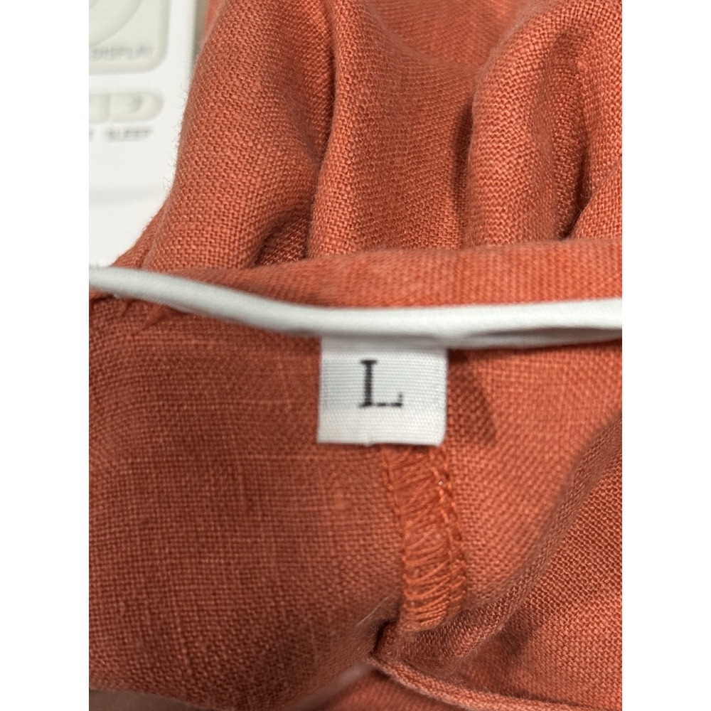 Bryn Walker Linen Tunic Top‎ Women Size L Made in USA Rust Orange High Low Hem - Picture 5 of 8
